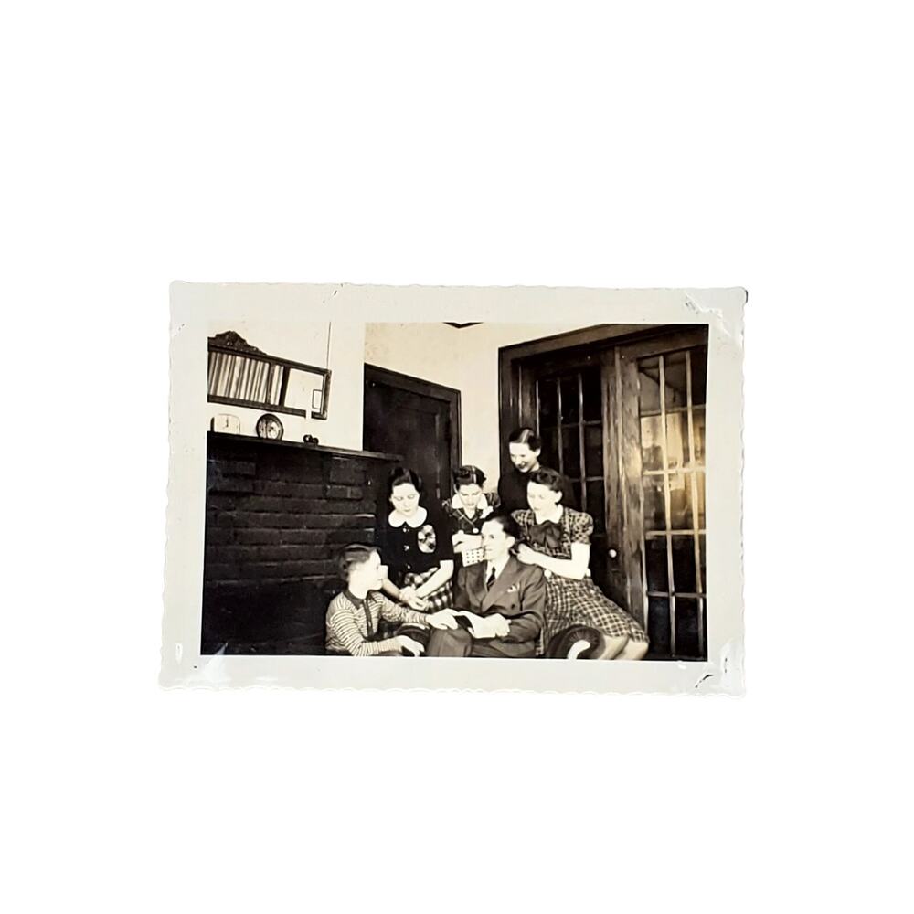 Vtg Family Hanging Out Together in Living Room Original Monochrome Photography